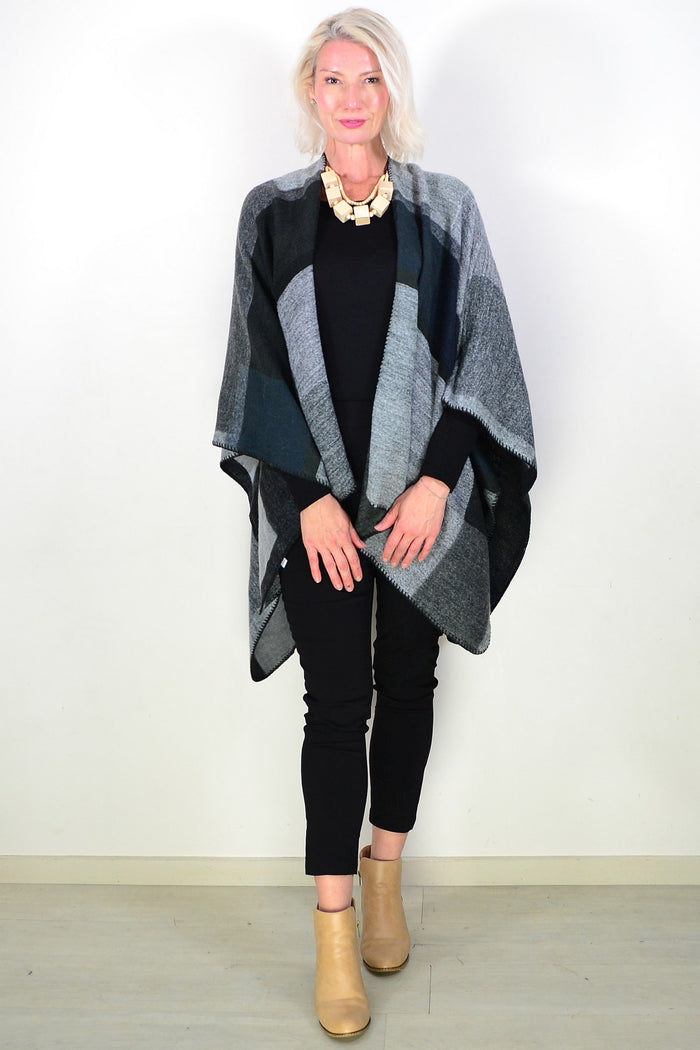 Reversible Grey Striped Wool Blend Wrap