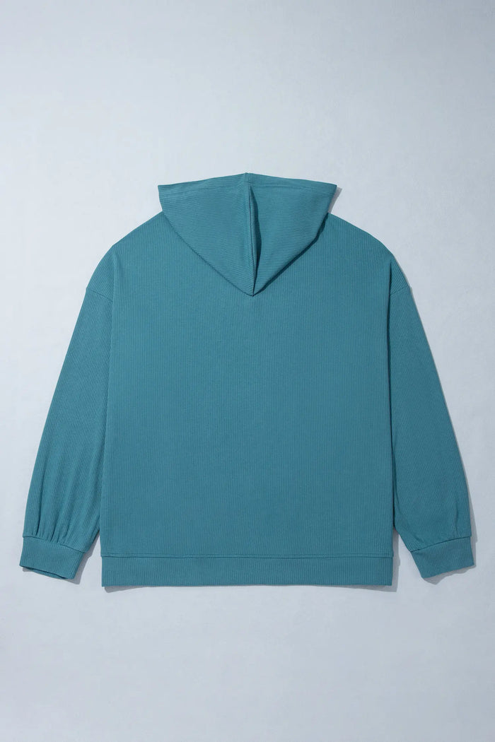 Ribbed Drop Shoulder Long Sleeve Plus Size Blouse – Lapis