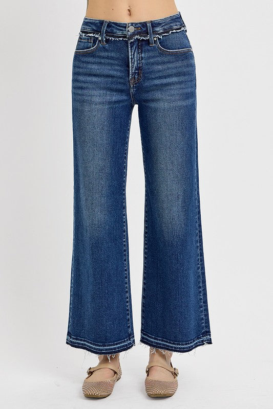 RISEN High Waist Tummy Control Wide Leg Release Hem Jeans
