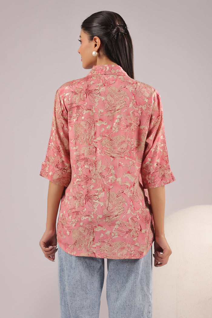 Rosewood Garden Printed Muslin Silk Shirt