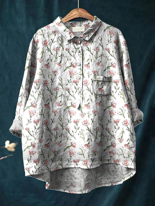 Ruby | Pink Spring Floral Repeat Pattern Printed Women's Casual Shirt