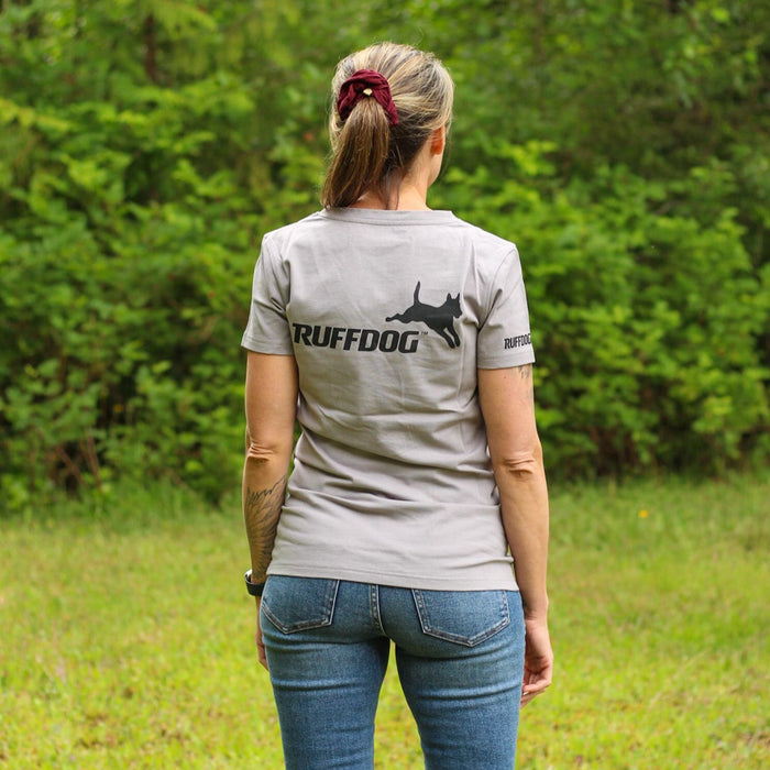 Ruffdog Ladies LIGHT GREY Cotton T-Shirt – Slim Fit Deep V-Neck SAVE 60%