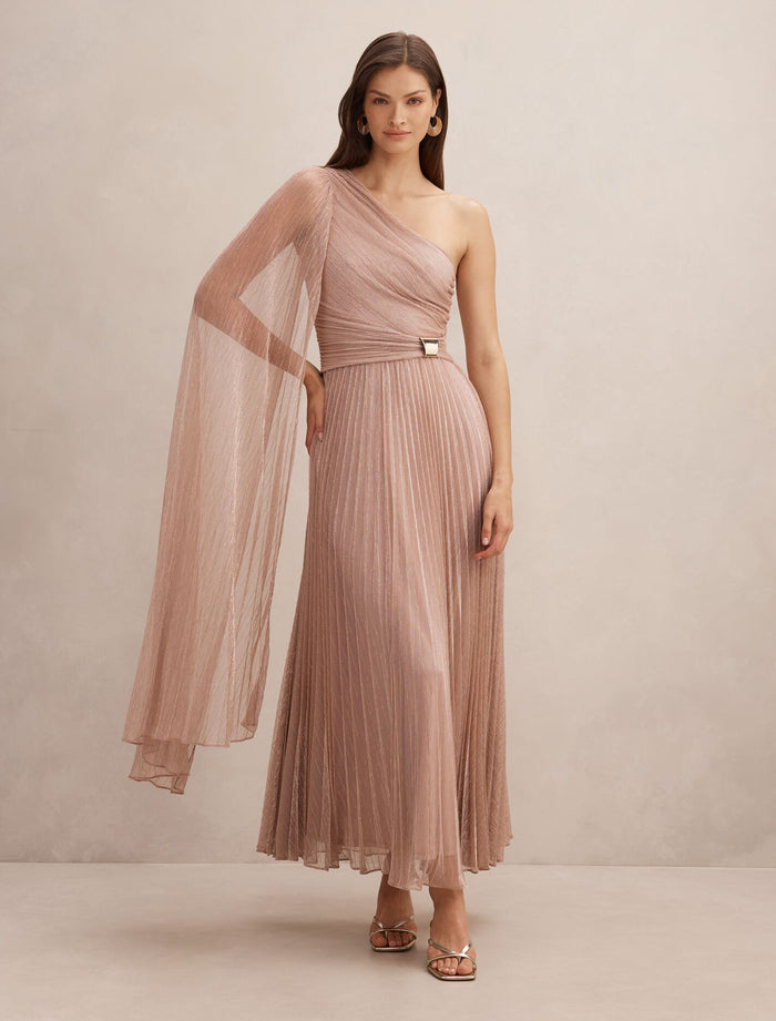 Samara One Shoulder Plisse Maxi Dress Blush Forever New