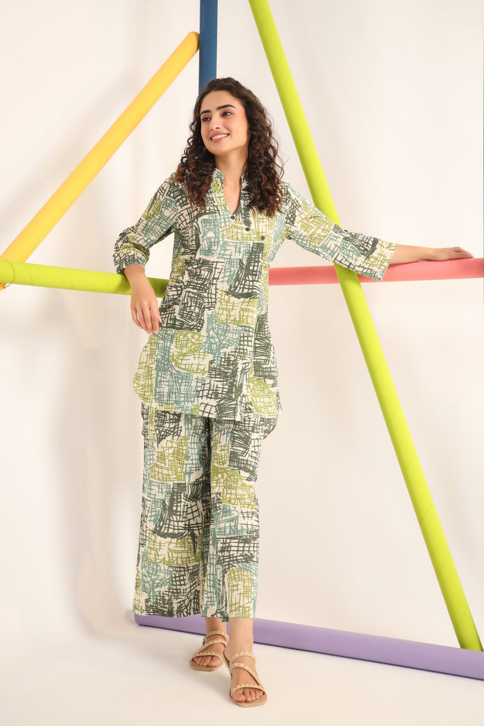 Scribble Greens on Cotton Co-ord Set