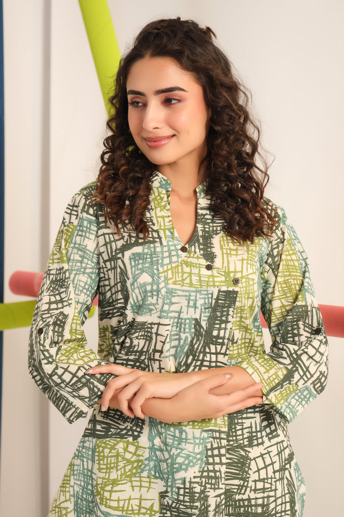 Scribble Greens on Cotton Co-ord Set