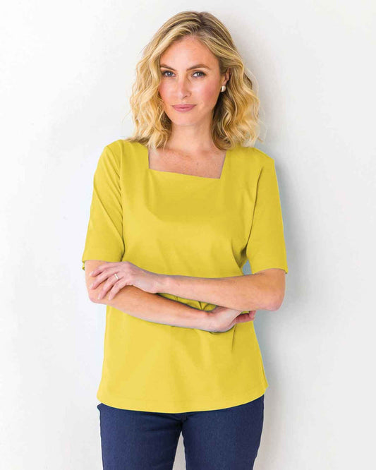 Silky Cotton Square Neck Top - Celery - The Classic Boutique