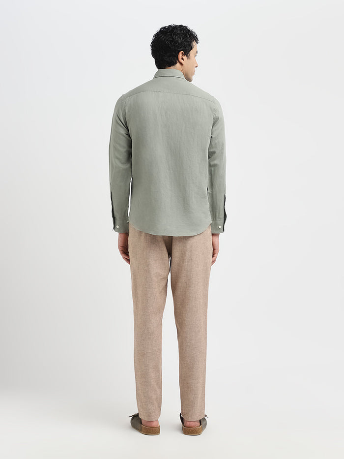 Slim Fit Linen Blend Shirt - Green