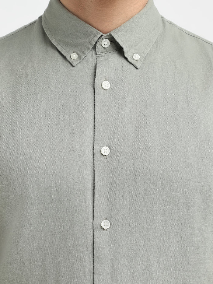 Slim Fit Linen Blend Shirt - Green