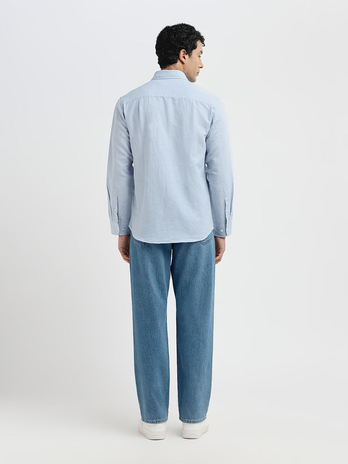 Slim Fit Linen Blend Shirt - Light Blue