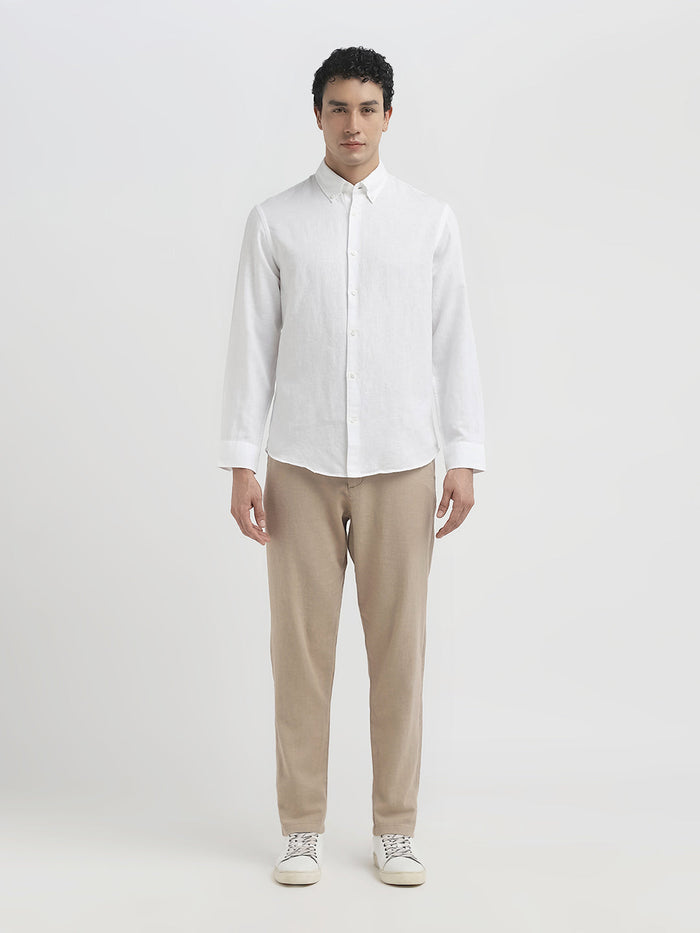 Slim Fit Linen Blend Shirt - White