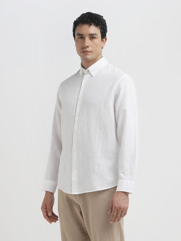 Slim Fit Linen Blend Shirt - White