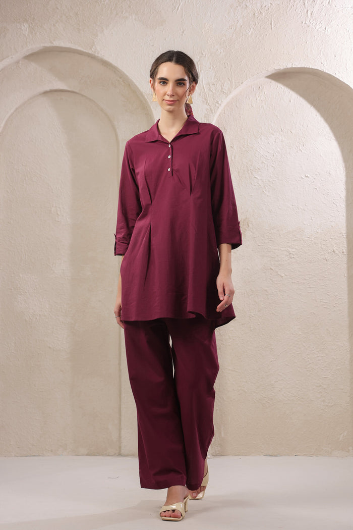 Solid Wine Rush Cotton Co-ord Set