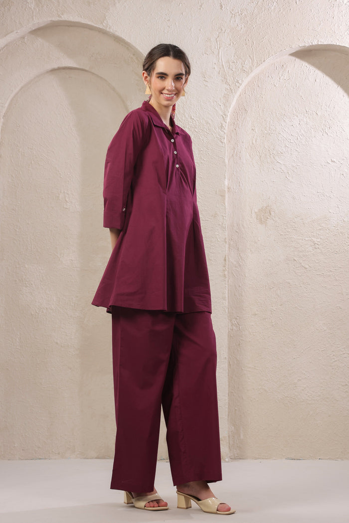 Solid Wine Rush Cotton Co-ord Set