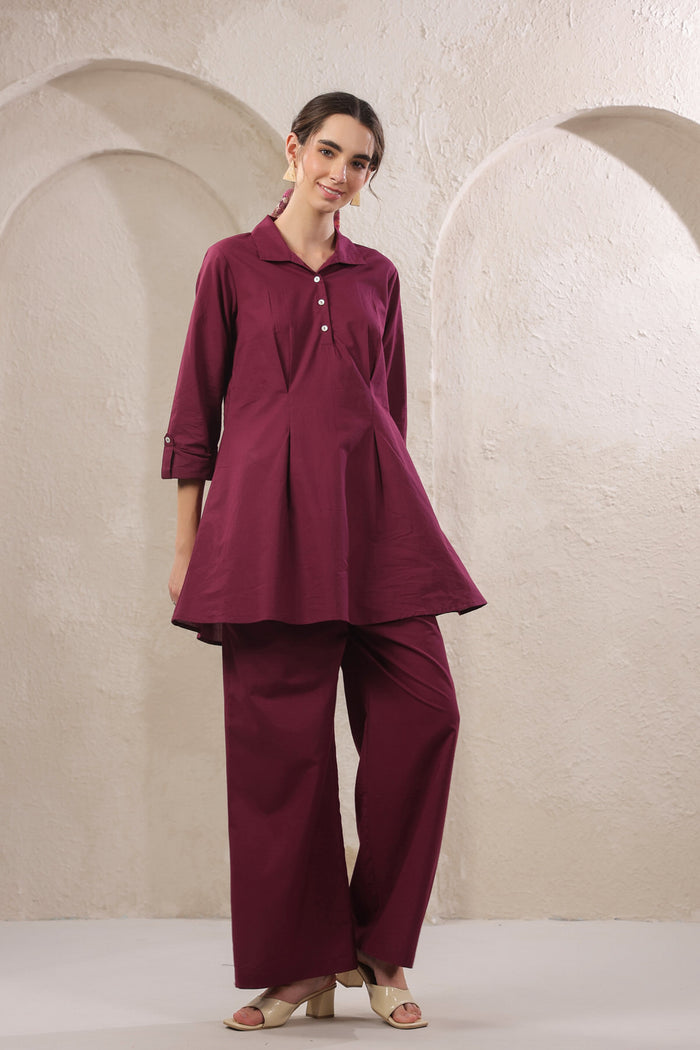 Solid Wine Rush Cotton Co-ord Set