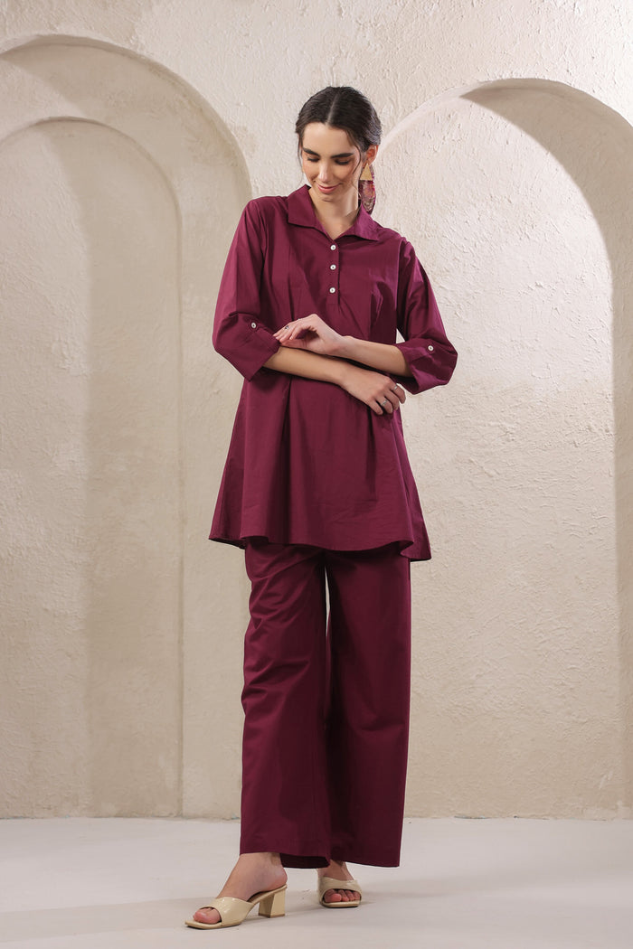 Solid Wine Rush Cotton Co-ord Set