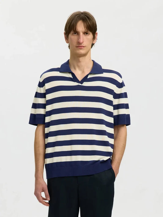 Split Neck Colourblocked Knitted Polo