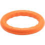 Bright orange ring dog toy with a textured surface designed for easy grip and visibility.