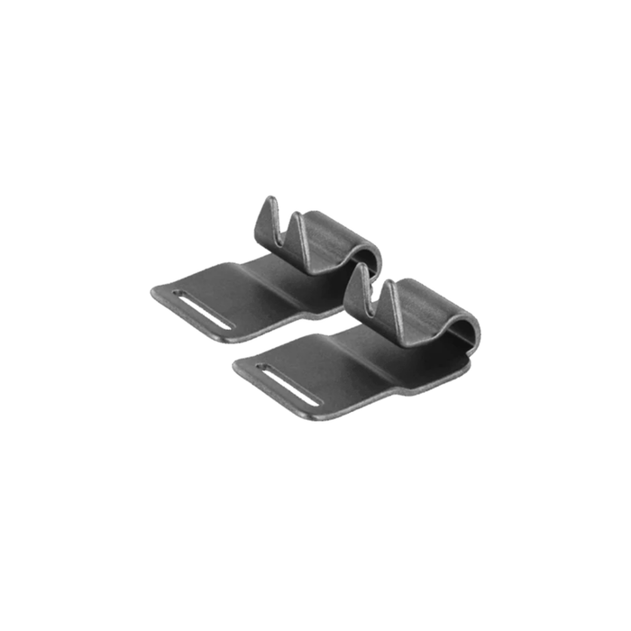 Two metal brackets on a white background
