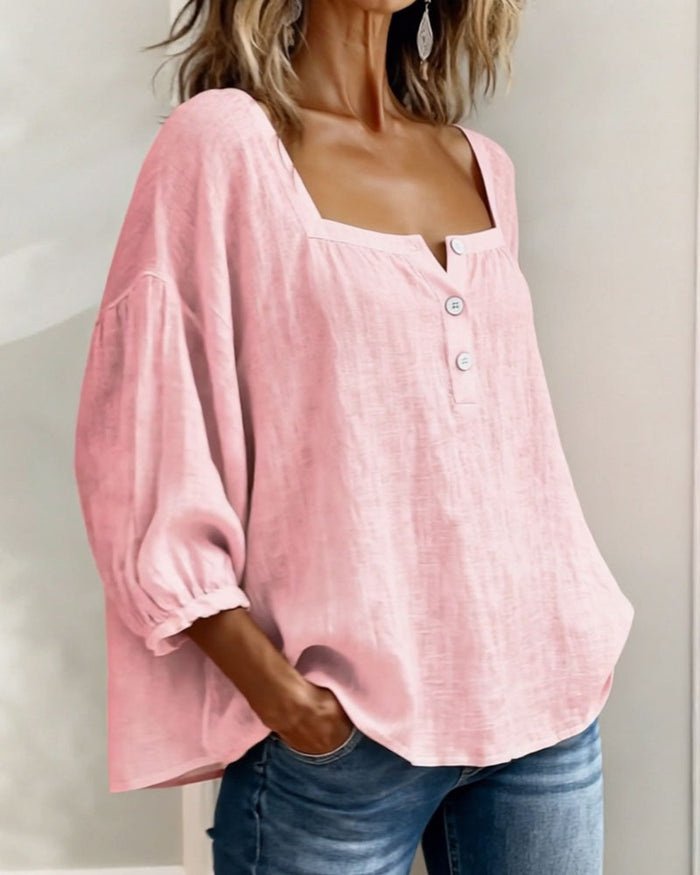 Square Neck Balloon Sleeve Shirt