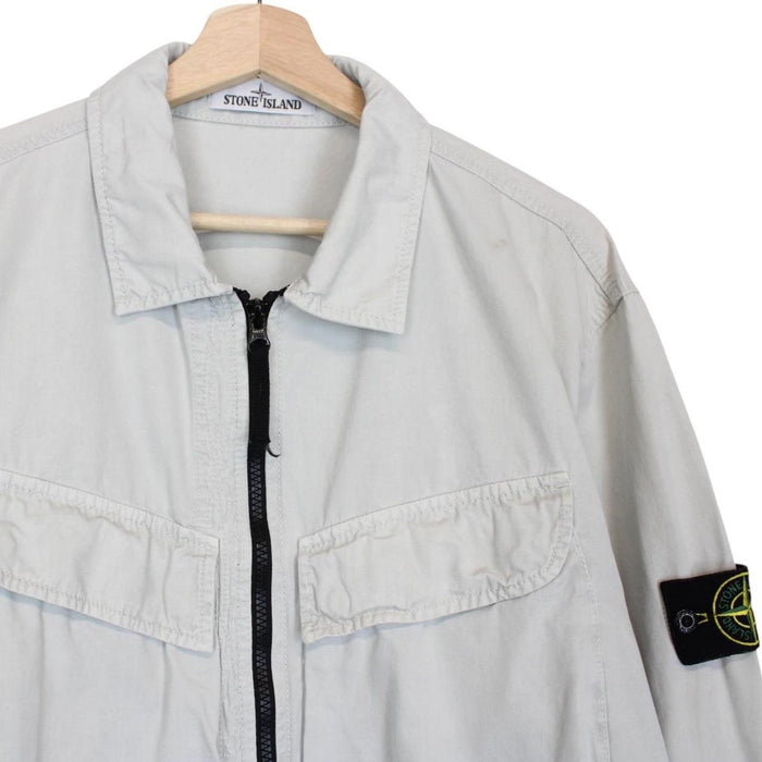 Stone Island AW 2022 Pale Blue Full Zip Cotton Overshirt Jacket