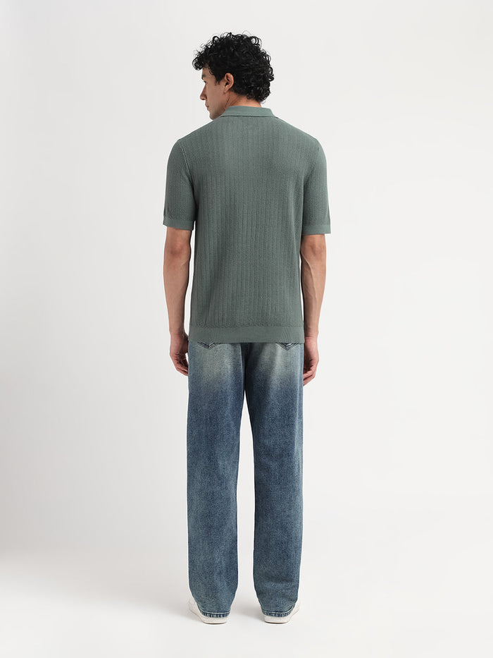 Structured Zip Up Polo - Green