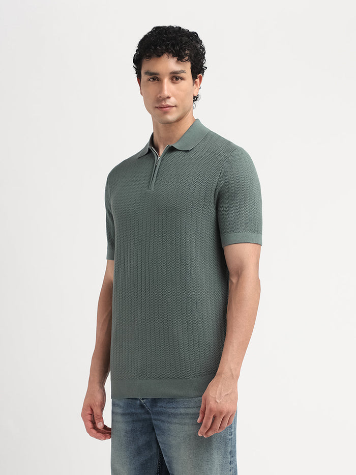 Structured Zip Up Polo - Green