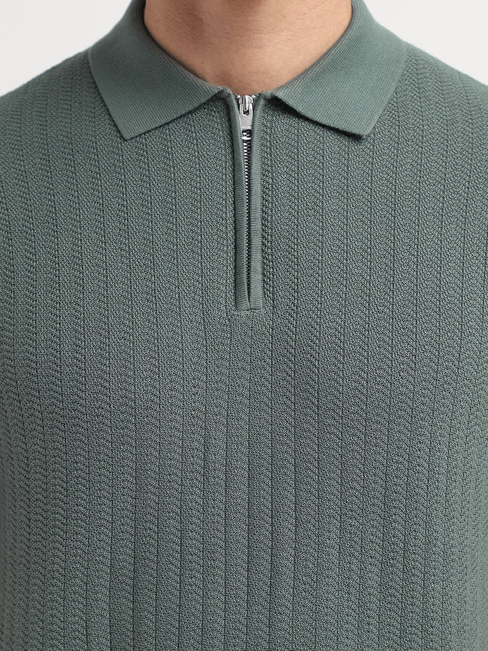 Structured Zip Up Polo - Green