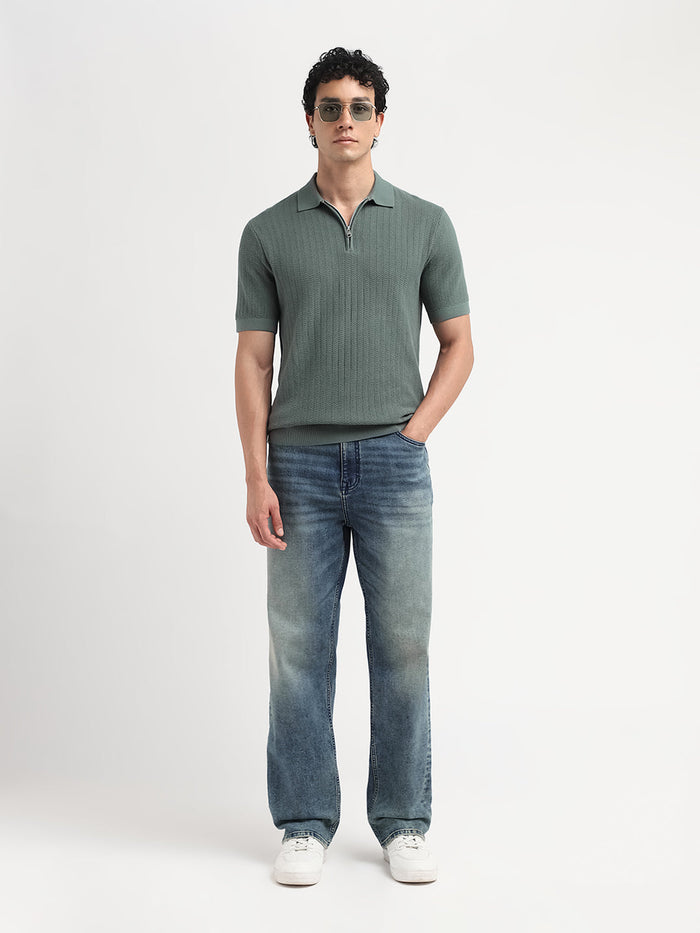 Structured Zip Up Polo - Green