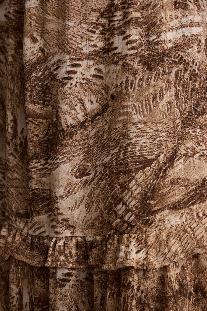 Sundance Mocha Printed Maxi Dress paired with complementary accessories for a polished look.