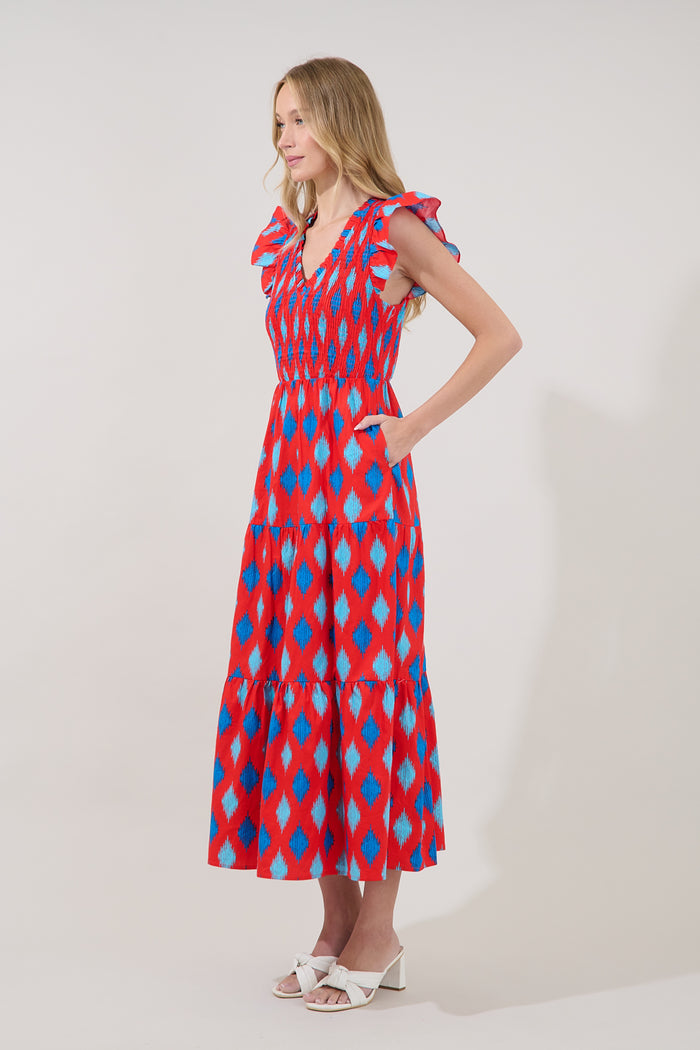 Sunfire Tiered Midi Dress Abstract