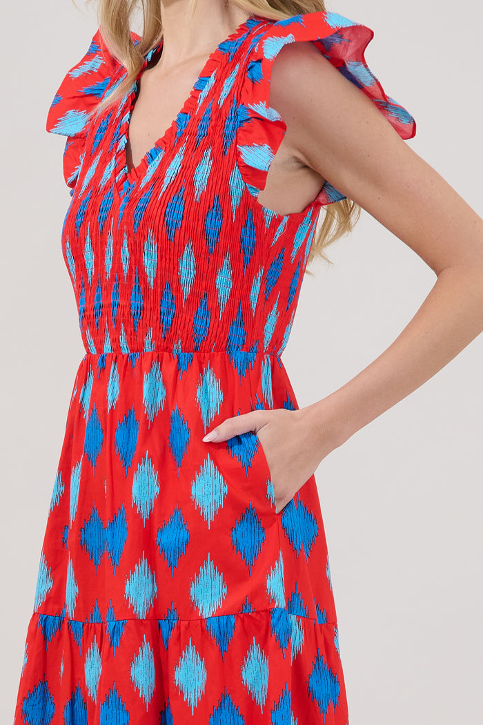 Sunfire Tiered Midi Dress Abstract
