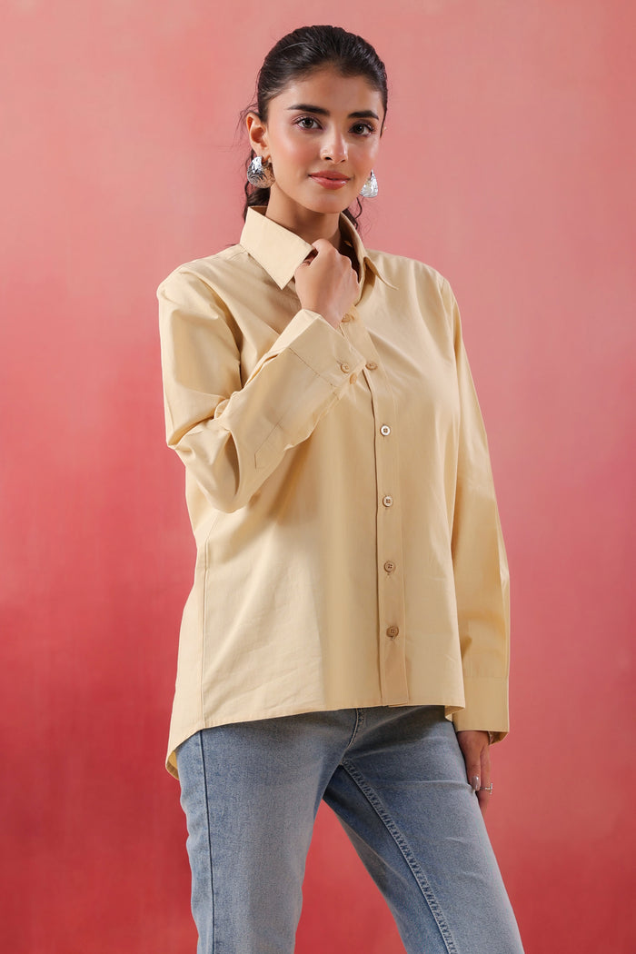 Sunny Whisper Collared Beige Poplin Shirt