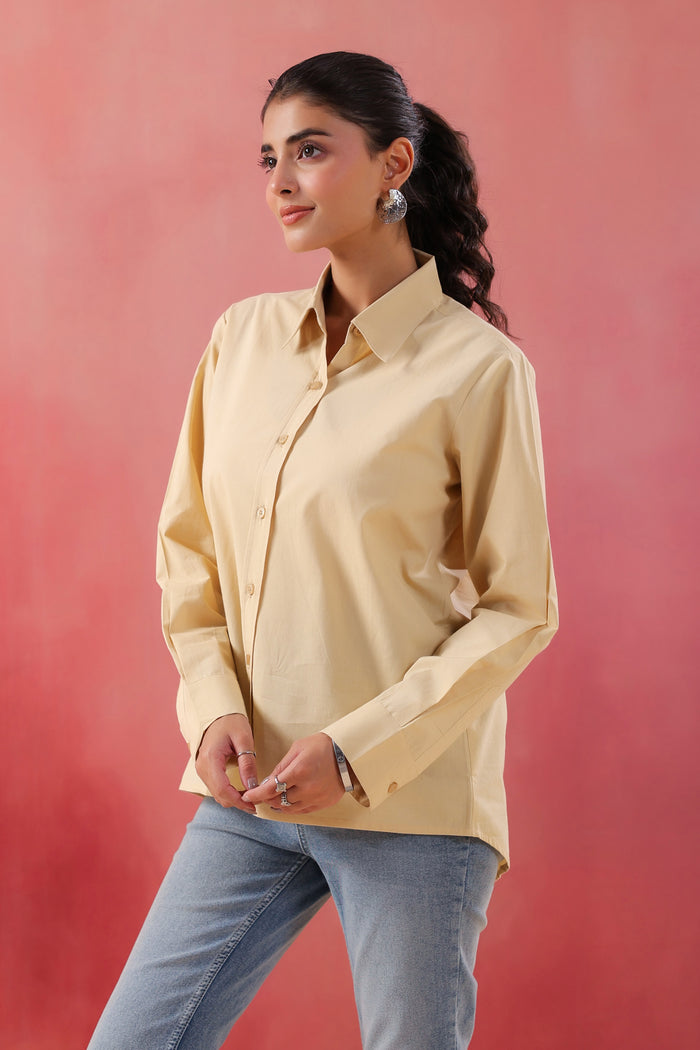 Sunny Whisper Collared Beige Poplin Shirt