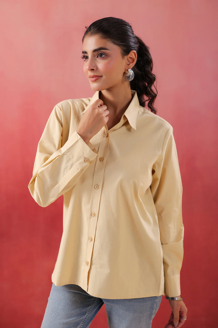 Sunny Whisper Collared Beige Poplin Shirt