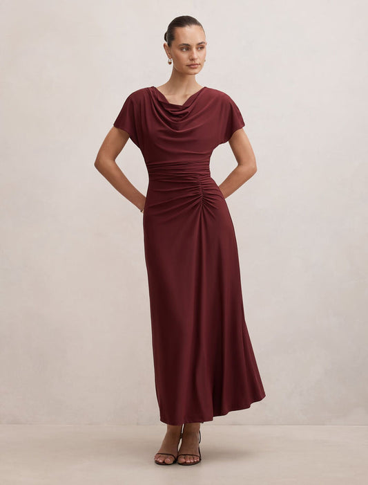 Tahnee Ruched Waist Midi Dress Plum Fig Forever New