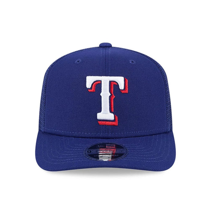 Pictured is this MLB Evergreen Texas Rangers 9SEVENTY Stretch Snap cap in dark blue. 3