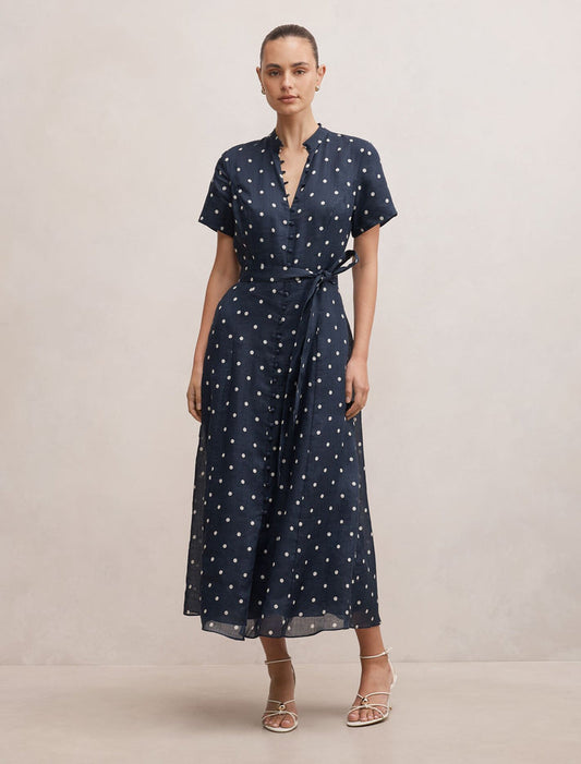Therese Short Sleeve Midi Dress Navy Kinsey Spot Forever New