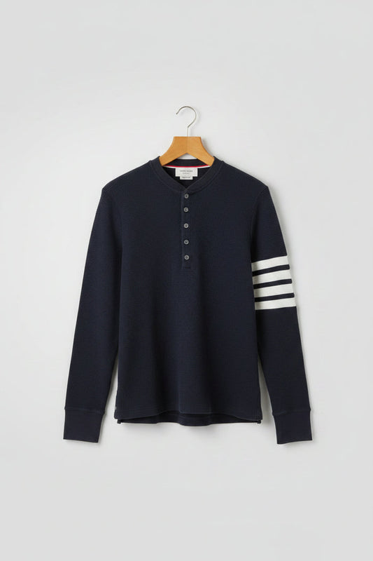 Thom Browne (0) Blue & White Jumper - Stripe Sleeve - Button Front - Size 0 - Navy