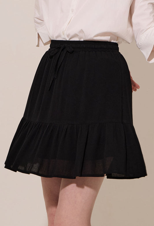 Tiered Gathered Elastic Drawstring Mini Skirt
