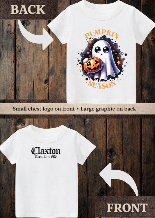 Tiny terror Tee- cute baby ghost pumpkin 🎃 season dark watercolour Claxton Creations GB