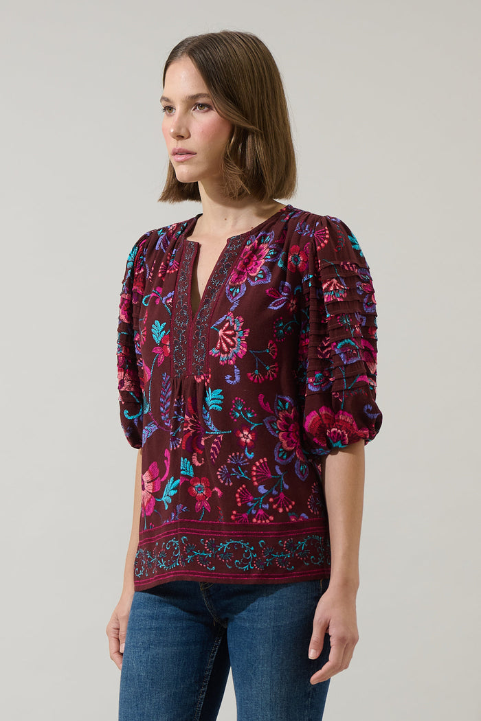 Tory Paisley Cerry Pleated Top