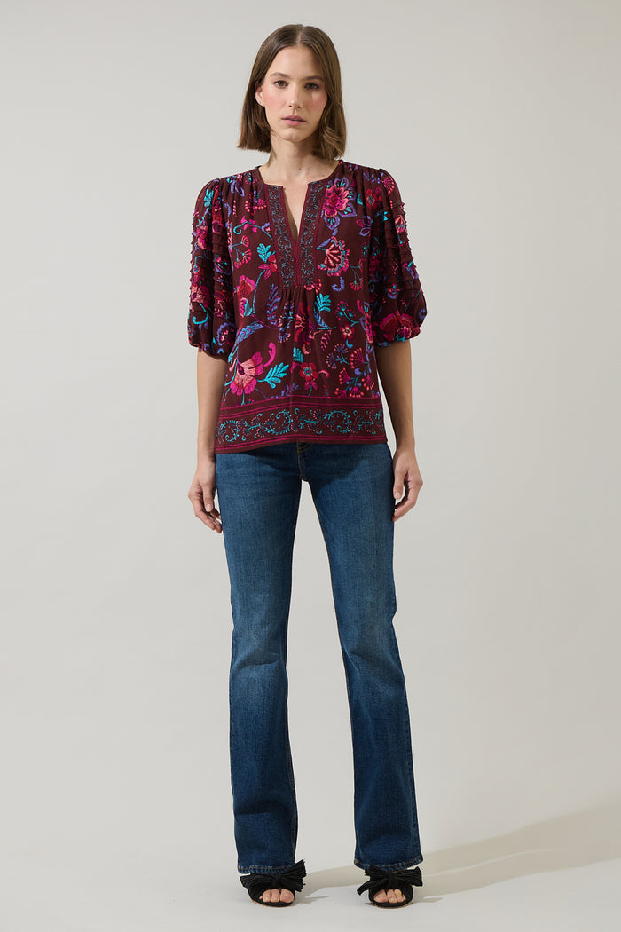 Tory Paisley Cerry Pleated Top