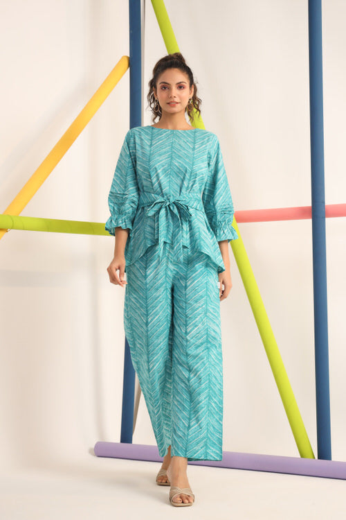 Turquoise Shibori on Cotton Co-ord Set
