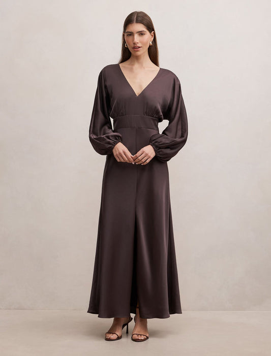 Vera Draped Batwing Maxi Dress Warm Chocolate Forever New