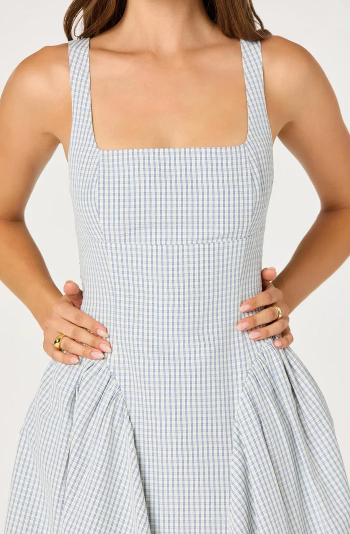 Vinya Plaid Bow-Back Midi Dress | Blue Plaid