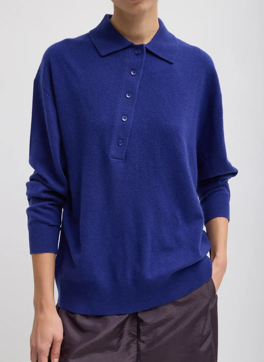Washable Cashmere Easy Polo Sweater - Ink Blue