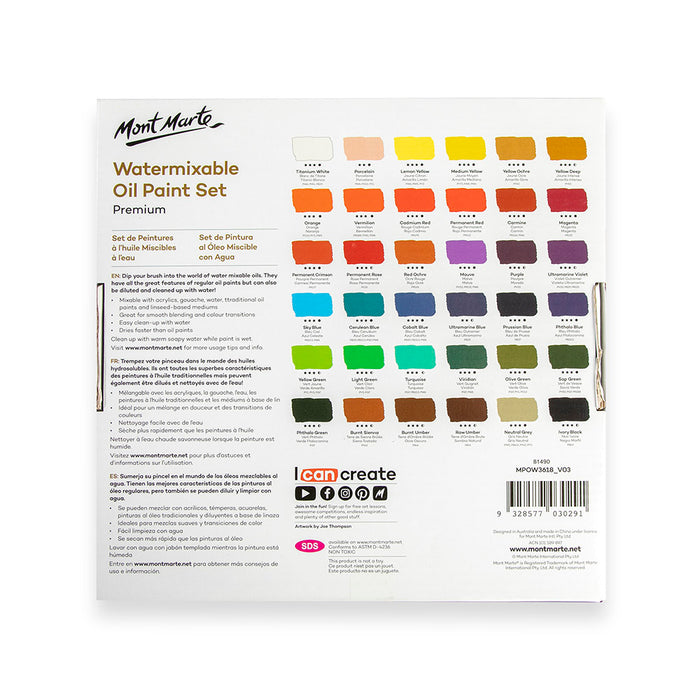 Water Mixable Oil Paint Set Premium 36pc x 18ml
