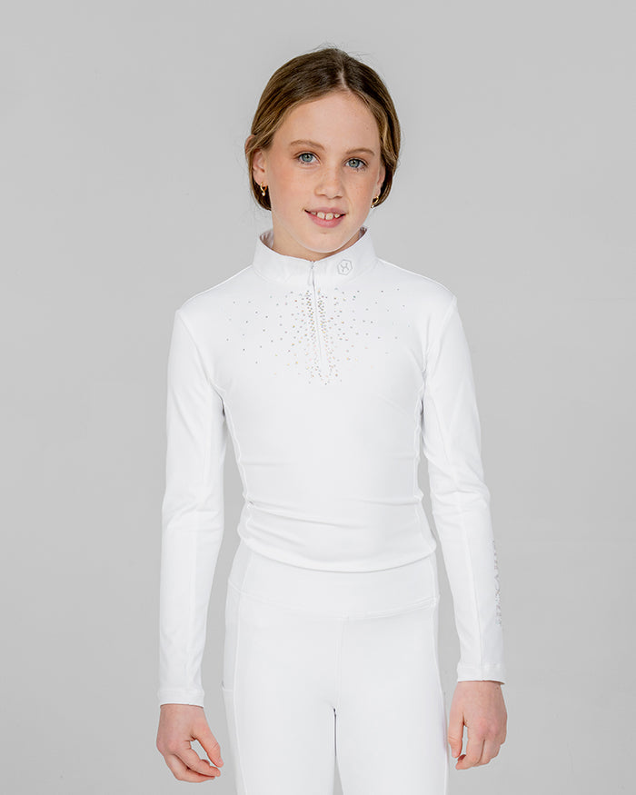 White Aurora Kids Long Sleeve Competition Shirt