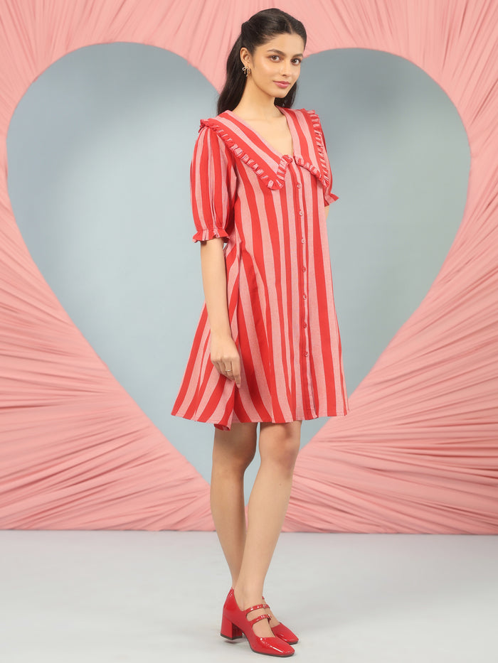 Women's A- Line Ruffle Collar Short Dress