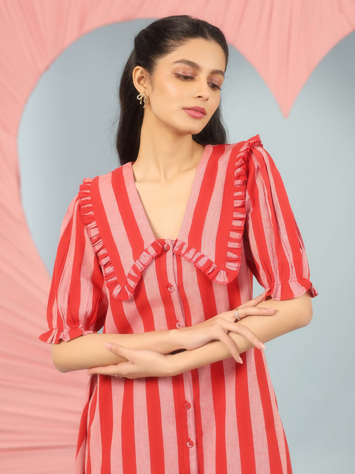 Women's A- Line Ruffle Collar Short Dress
